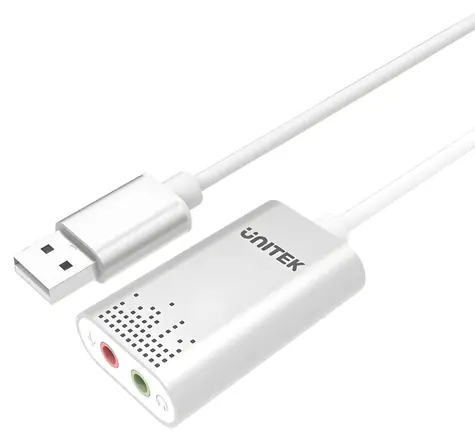 Unitek Y-247A stříbrná / Externí zvuková karta / USB-A / 3,5 mm jack