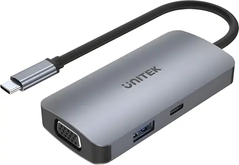 Unitek USB-C hub 3 displeje MST / USB hub / VGA + 2x HDMI 4K / 1x USB-A 3.1 Gen1 / PD 100W