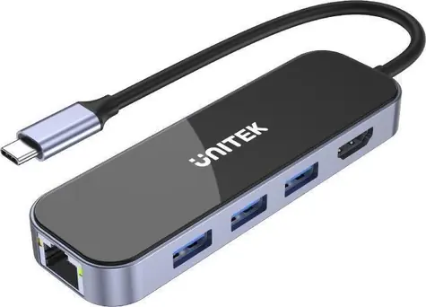 Unitek D1084A / USB-C hub / HDMI 4K / 3x USB-A 3.1 / RJ-45 / USB-C PD 100W