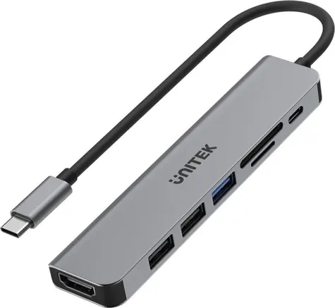 Unitek uHUB S7+ / USB hub / USB-C / HDMI / čtečka karet / rychlonabíjení / 7v1