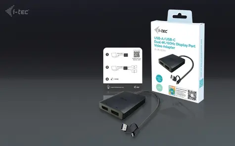 i-tec adaptér USB-A a USB-C Dual 4K DP černá / Redukce / 2x DisplayPort / 4K 60Hz / 0,27 m