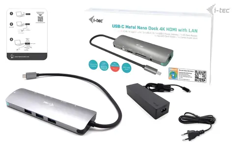 i-tec USB-C Metal Nano Dock C31NANOLANPD100 + nabíječka 100W / Dokovací stanice / PD 100W / HDMI / LAN / USB-C