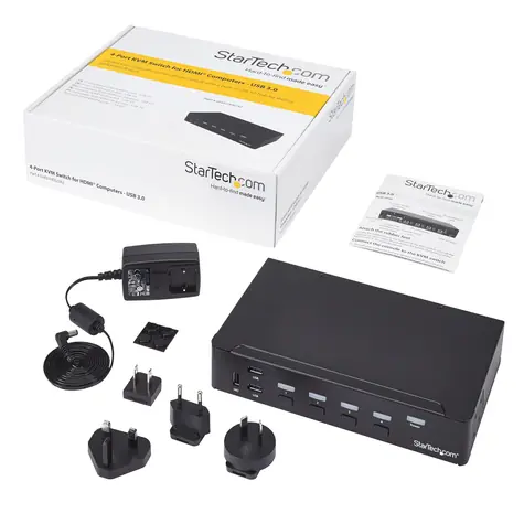 StarTech 4-portový HDMI KVM switch černá / KVM přepínač / Full HD 1080p / vestavěný USB 3.0 hub