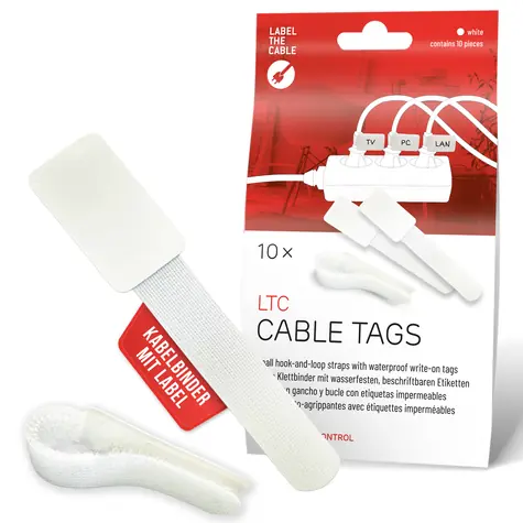 Label the Cable Kabelové štítky se suchým zipem bílé, 10 ks / Organizér kabelů / opakovaně použitelné