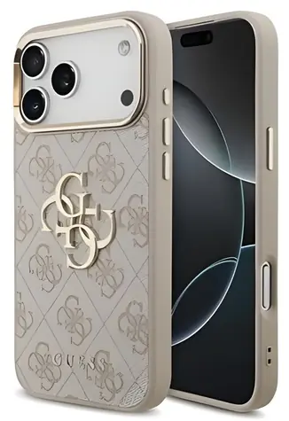 Guess PU Leather 4G Metal Logo Gold Frame růžová / Zadní kryt / iPhone 18 Pro Max