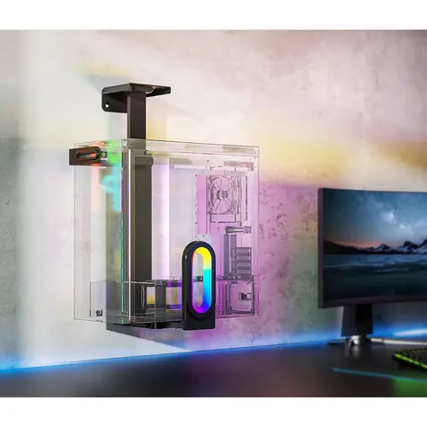 Ultradesk FLANK černá / Držák PC skříně pod stůl / RGB podsvícení / nosnost 20 kg / ocel