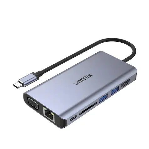 Unitek USB-C hub 8v1 / USB-C hub / HDMI / VGA / Gigabit LAN / PD 100W