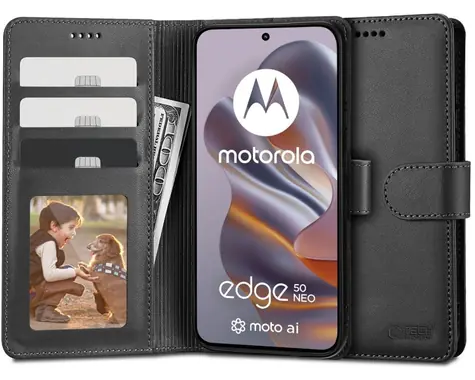 Tech-Protect Wallet černá / Pouzdro pro Motorola Edge 50 Neo / Peněženkové