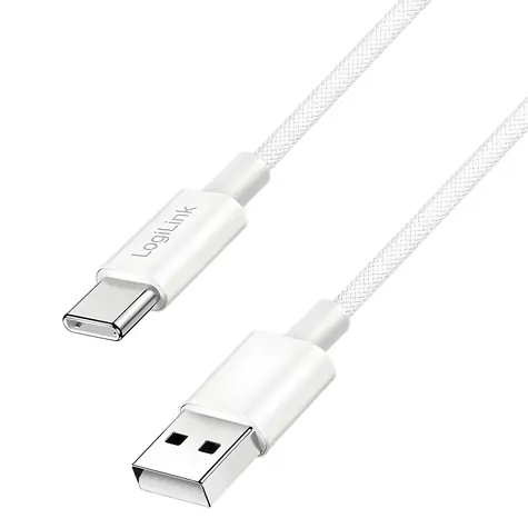 LogiLink USB-A - USB-C bílá / Nylonový kabel / USB 2.0 / 60 W / 0,5 m