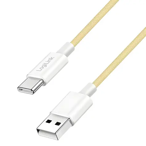 LogiLink USB-A - USB-C 1,5m žlutá / Nylonový kabel / USB 2.0 / 60 W / Rychlonabíjení