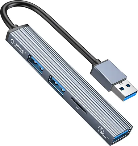 Orico AH-A12F-GY-BP šedá / USB hub / 3x USB-A / USB-C / čtečka microSD / kabel 15 cm