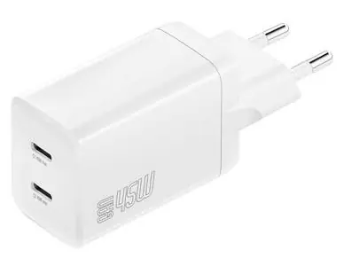 4smarts PDPlug Dual 45W GaN bílá / Nabíječka / GaN / 2x USB-C / Power Delivery 3.0