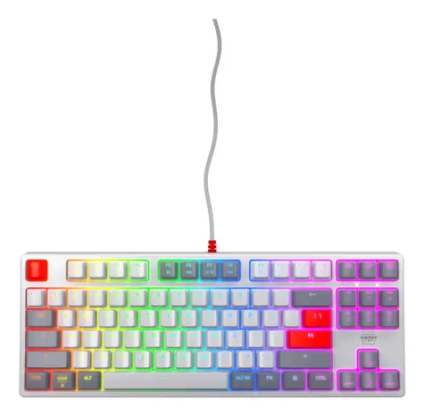 Cherry XTRFY K4V2 TKL Retro šedá / Herní klávesnice / mechanická / Cherry MX Red / US layout / podsvícená / drátová, 2 m