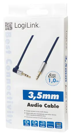 LogiLink Audio kabel Jack 3,5mm (M) - Jack 3,5mm (M) modrý, úhlový / Audio kabel / 1 m