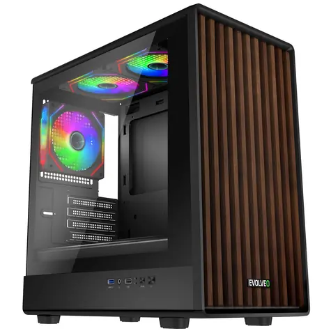 EVOLVEO Panthera černá / PC skříň / mATX / 3x ARGB 120mm / dřevěný panel / temperované sklo / bez zdroje