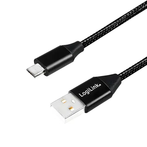 LogiLink USB-A - Micro-USB černá / Kabel / opletený / USB 2.0 / 0,3 m