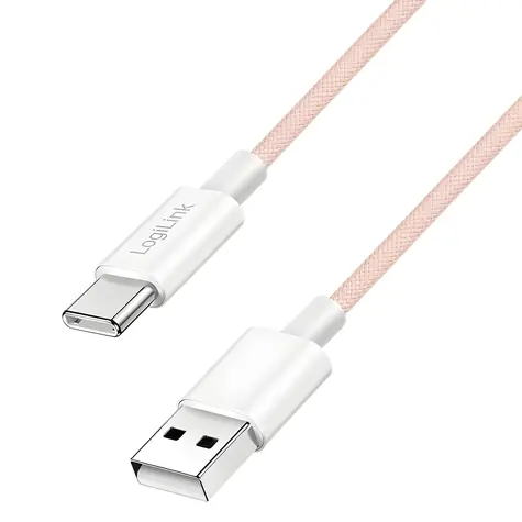 LogiLink USB-A - USB-C růžová / Nylonový kabel / USB 2.0 / 60 W / 0,5 m