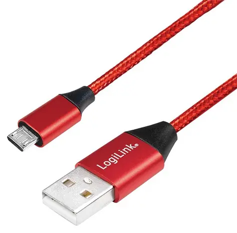 LogiLink USB-A - Micro-USB červená / Kabel / opletený / USB 2.0 / 0,3 m
