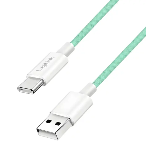 LogiLink USB-A - USB-C 1,5m zelená / Nylonový kabel / USB 2.0 / 60 W / Rychlonabíjení