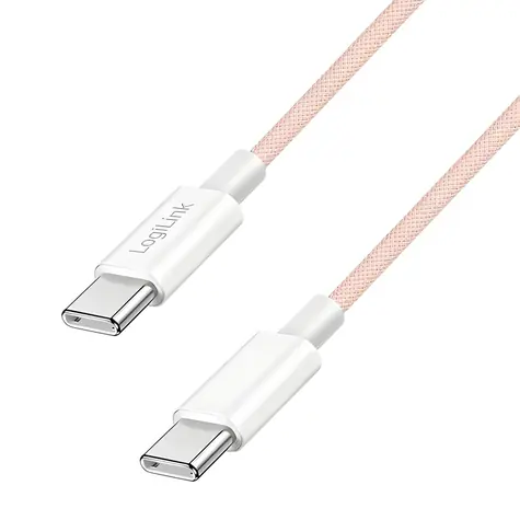LogiLink USB-C - USB-C růžová / Nylonový kabel / USB 2.0 / 60 W / 1,5 m