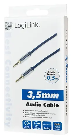 LogiLink audio kabel Jack 3,5mm modrá / Audio kabel / Jack 3,5mm - Jack 3,5mm / 0,5 m