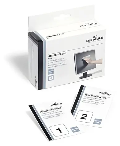 Durable Screenclean Duo / Čisticí ubrousky na obrazovky / vlhčené a suché / 10 ks / bez alkoholu