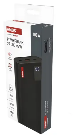 EMOS NTBF30 černá / Powerbanka / 27000 mAh / 100W PD / USB-C + USB-A