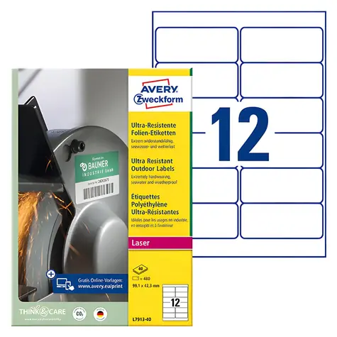 Avery L7913-40 / Etikety / 99,1 x 42,3 mm / A4 / bílé / velmi odolné / laser