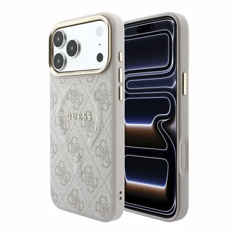 Guess PU Leather 4G Gold Frame Embossed růžová / Zadní kryt / MagSafe / Apple iPhone 18 Pro Max