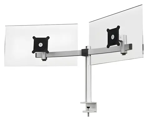Durable PRO 2 stříbrná / Stolní držák pro dva monitory / stolní svorka / VESA 75x75-100x100 / nosnost 8 kg / 21-27