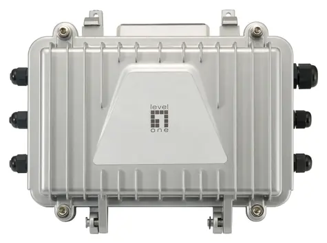 LevelOne PoE extender Hybrid šedá / PoE extender / Hybridní optika-měď / 4x PoE RJ45 / dosah 2 km / IEEE 802.3af/at