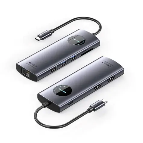 Vention dokovací stanice USB-C 9v1 / Dokovací stanice / MST 2x HDMI 4K/60Hz / RJ45 LAN / USB-C PD 100W / SD/TF čtečka