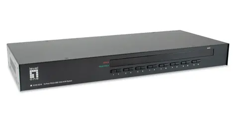 LevelOne KVM přepínač 16-Port / KVM přepínač / VGA / USB, PS/2 / 16 portů / 1U / max. 2048×1536