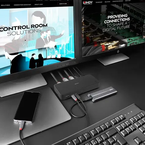 Lindy DST-Pro Universal černá / Dokovací stanice / USB-C / 3x HDMI / 2x DisplayPort / LAN / PD 100W