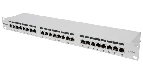 Intellinet 24-portový patch panel Cat6a FTP šedá / Patch panel / 1U / stíněný / Gigabit Ethernet