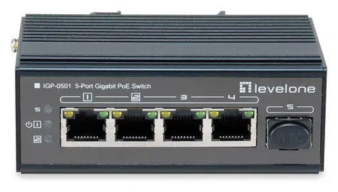 LevelOne IGP-0501 / Průmyslový switch / 4x GbE PoE+ / 1x SFP / 240W / Neřízený / Kov