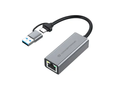Conceptronic USB-C/USB-A – GbE šedá / Síťový adaptér / 5 Gbit/s USB / 0,18 m