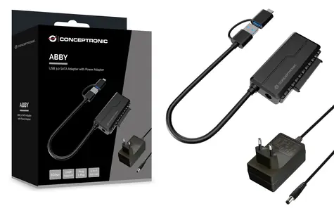 Conceptronic adaptér USB-A/USB-C na SATA 22-pin černá / Adaptér / USB 3.2 Gen 1 / 6 Gbit/s / UASP / do 10 TB
