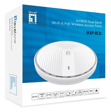 LevelOne WAP-8131 / AP / AX1800 / Dual-band / Wi-Fi 6 / PoE / stropní montáž