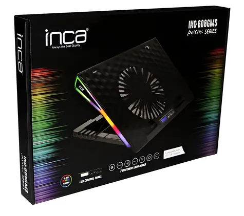 INCA INC-608GMS černá / Chladicí podstavec pro notebook / 1x ventilátor 185mm / RGB podsvícení / 800RPM / 2x USB