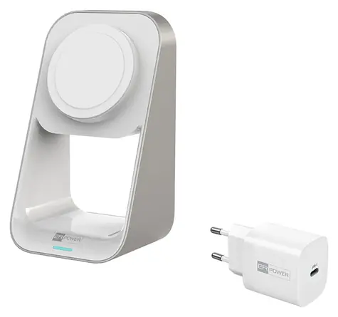 ER POWER MagSafe bílá / Bezdrátová nabíječka 2v1 / 15W / GaN adaptér 33W / MFM certifikace