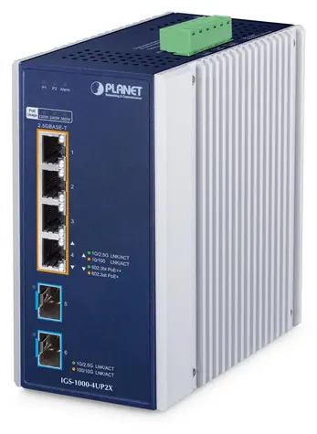 Planet IGS-1000-4UP2X / Switch průmyslový / Unmanaged / 4x 2,5G PoE++ RJ-45 / 2x SFP / IP30