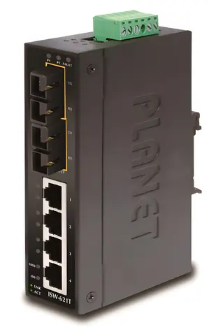 Planet ISW-621TS15 / Switch průmyslový / 4x 10/100 RJ-45 / 2x 100FX SM 15km SC / DIN / -40 až 75 °C / 48VDC