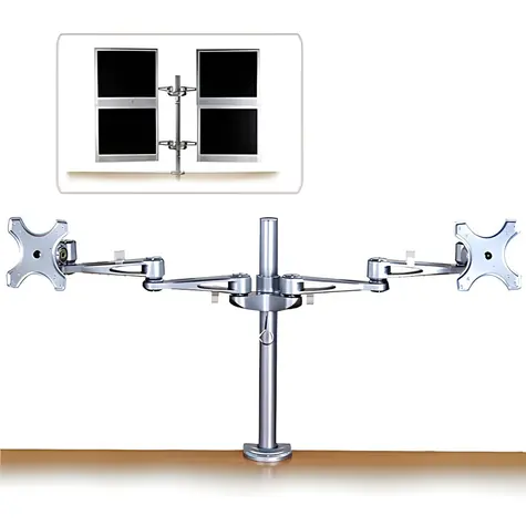 Lindy Dual-Monitorarm stříbrná / Rameno pro dva monitory / VESA 75x75 a 100x100 mm / nosnost 6 kg / uchycení stůl