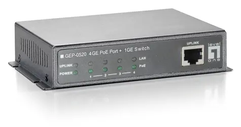 LevelOne PoE switch 5x GbE (4x PoE) 65W / Switch / Unmanaged / plastové tělo