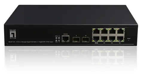 LevelOne GEP-1061 / Switch / 8x GE PoE+ / 2x SFP / 180 W PoE / Managed L2 / 19