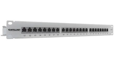 Intellinet Patch panel 24 portů Cat6 šedá / Patch panel / 1U / F/UTP / RJ-45 / pozlacené kontakty