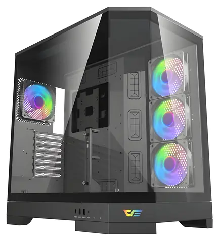 Darkflash DQX90 černá / Počítačová skříň / ATX / tvrzené sklo / ARGB / 7x PCI / max. GPU 470 mm