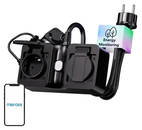 Meross MOP320MA-EU / Chytrá napájecí lišta / venkovní / IP44 / Wi-Fi / Matter / 2 zásuvky / 3680 W