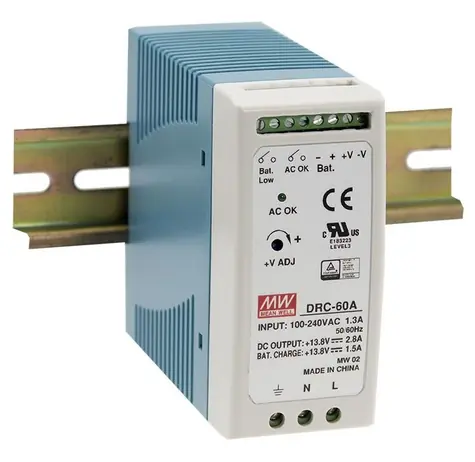 Mean Well DRC-60A / Napájecí zdroj / 12-15V / 2,8A / výstup na baterii 1,5A / DIN lišta